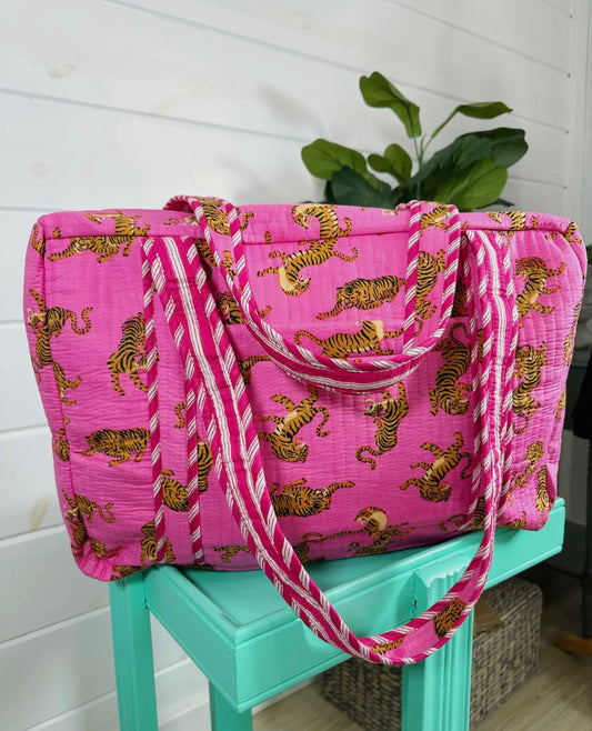 Quilted Duffle Bag | Pink Tiger