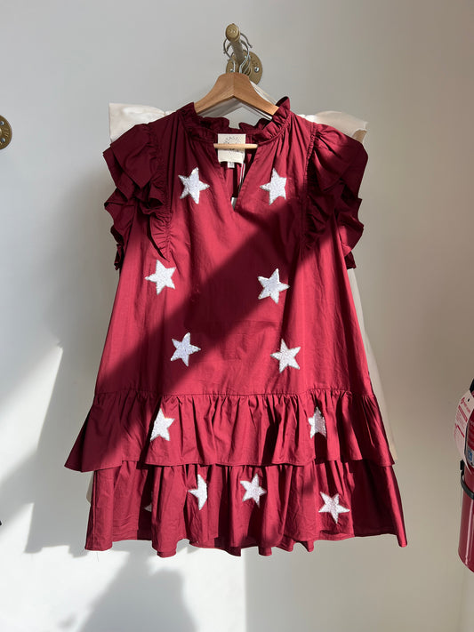 Sequin Dress in Maroon/White