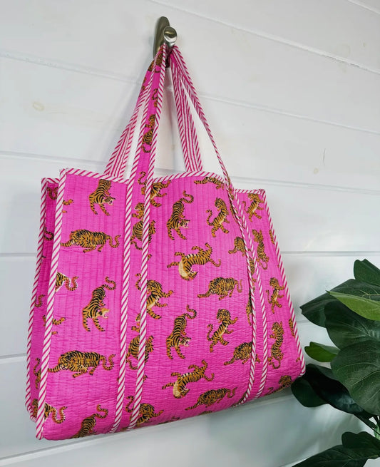 Quilted Tote Bag | Pink Tiger